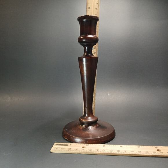 Vintage Wooden Taper Candle Holder, Unbranded Dark Wood Boho Chic 8" Candlestick - Picture 10 of 11